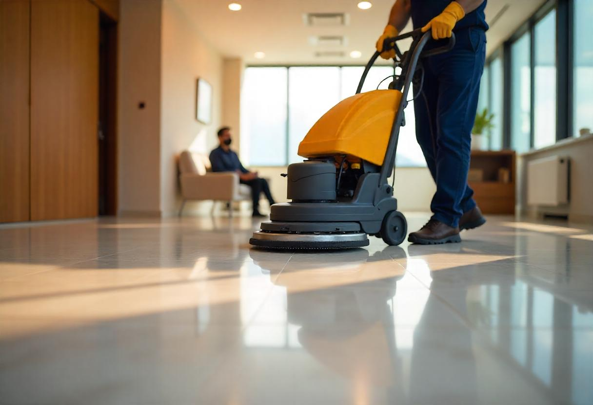 Personal de limpieza de Servilimpsa prestando servicio en las instalaciones de una empresa